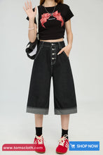 High Waist Calf Length Retro Black Jeans Pants