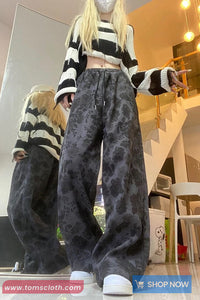 Loose Floral Pattern Corduroy Pants