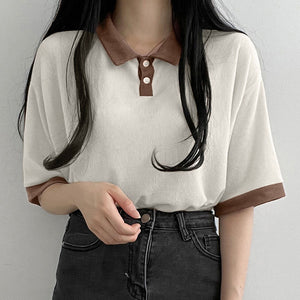 Short Sleeve Cute Colors Collar Shirt