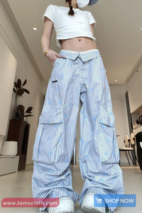Loose Stars Pattern Striped Cargo Pockets Pants