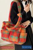 Retro Fluffy Plaid Style Women Tote Bag