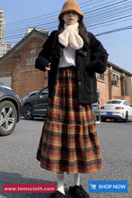 Vintage Pleated Woolen Plaid A-Line Skirts