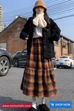Vintage Pleated Woolen Plaid A-Line Skirts