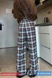 High Waist Loose Vintage Blue Plaid Pants
