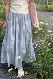 A-Line Blue Plaid Retro Long Skirts