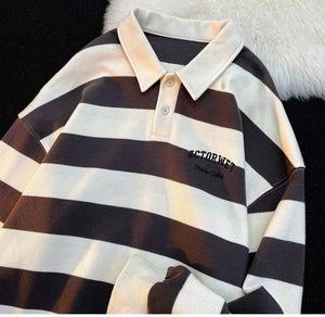 Long Sleeve Retro Striped Collar Shirt