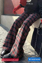 High Waist Vintage Plaid Pattern Flare Pants