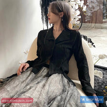 Long Sleeve Lapel Collar Retro Blouse Black Shirt
