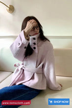 Loose Belted Woolen Blend Coat Jacket