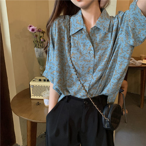 Short Sleeve Floral Pattern Blouse Shirt