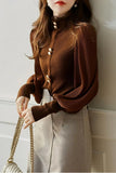 Long Sleeve High Neck Elegant Knitted Slim Sweater