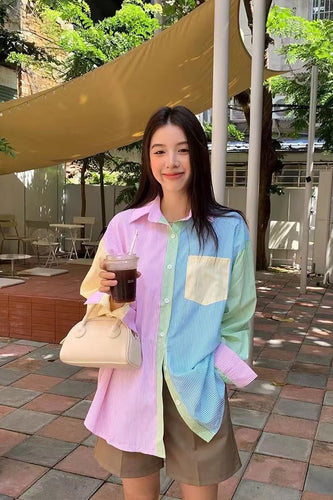 Long Sleeve Striped Pastel Colors Blouse Shirts