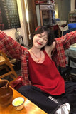 Long Sleeve Red Plaid Colors Blouse Shirt