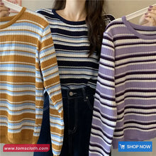 Long Sleeve O-Neck Colors Striped Simple Shirt