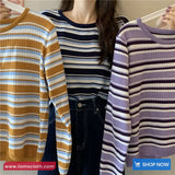 Long Sleeve O-Neck Colors Striped Simple Shirt