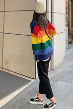 Long Sleeve Rainbow Striped Color Knitted Sweater