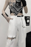 Hip Hop Belted Chain Hollow Long Pants