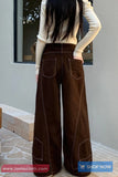 Loose Wide Leg Outline Brown Jeans Pants