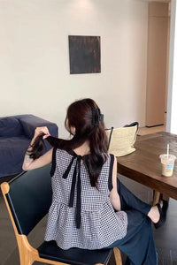 Loose Sleeveless Plaid Casual Blouse Shirt
