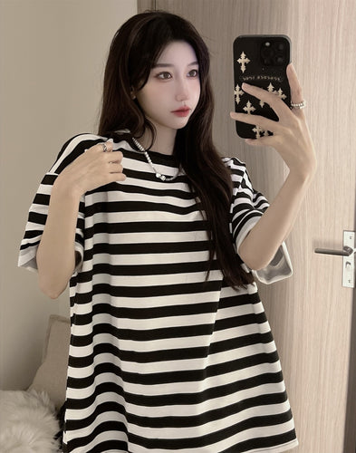 Loose Retro Black White Striped Shirt