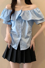 Slash Neck Ruffles Style Elegant Blouse Shirt