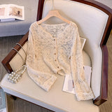 Long Sleeve V-Neck Embroidered Crochet Shirt