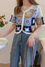 Short Sleeve Flower Embroidery Crochet Shirts