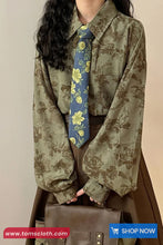 Long Sleeve Flowers Printed Retro Blouse Shirt