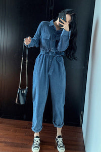 Long Sleeve Corduroy Loose Jumpsuits