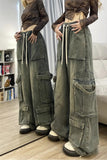 Elastic Waist Cargo Multi Pockets Retro Jeans