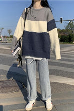 Long Sleeve O-Neck Big Striped Casual Sweater