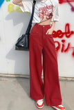 High Waist Casual Red Colors Long Pants