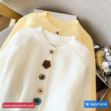 Long Sleeve Ornament Buttons Cropped Cardigan Sweater