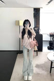 Lace Spliced Waist Long Jeans Pants