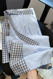 High Waist Plaid Belted Elegant Striped Loose Pants