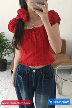 Square Collar Lace Knot Dots Pattern Shirts