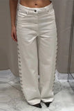 High Waist Side Beading Pearls Jeans Pants
