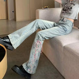 High Waist Side Lace Tie Blue Jeans Pants