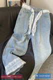 High Waist Retro Lace Patchwork Jeans Pants