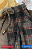 Loose Retro Plaid Drawstring Elegant Pants