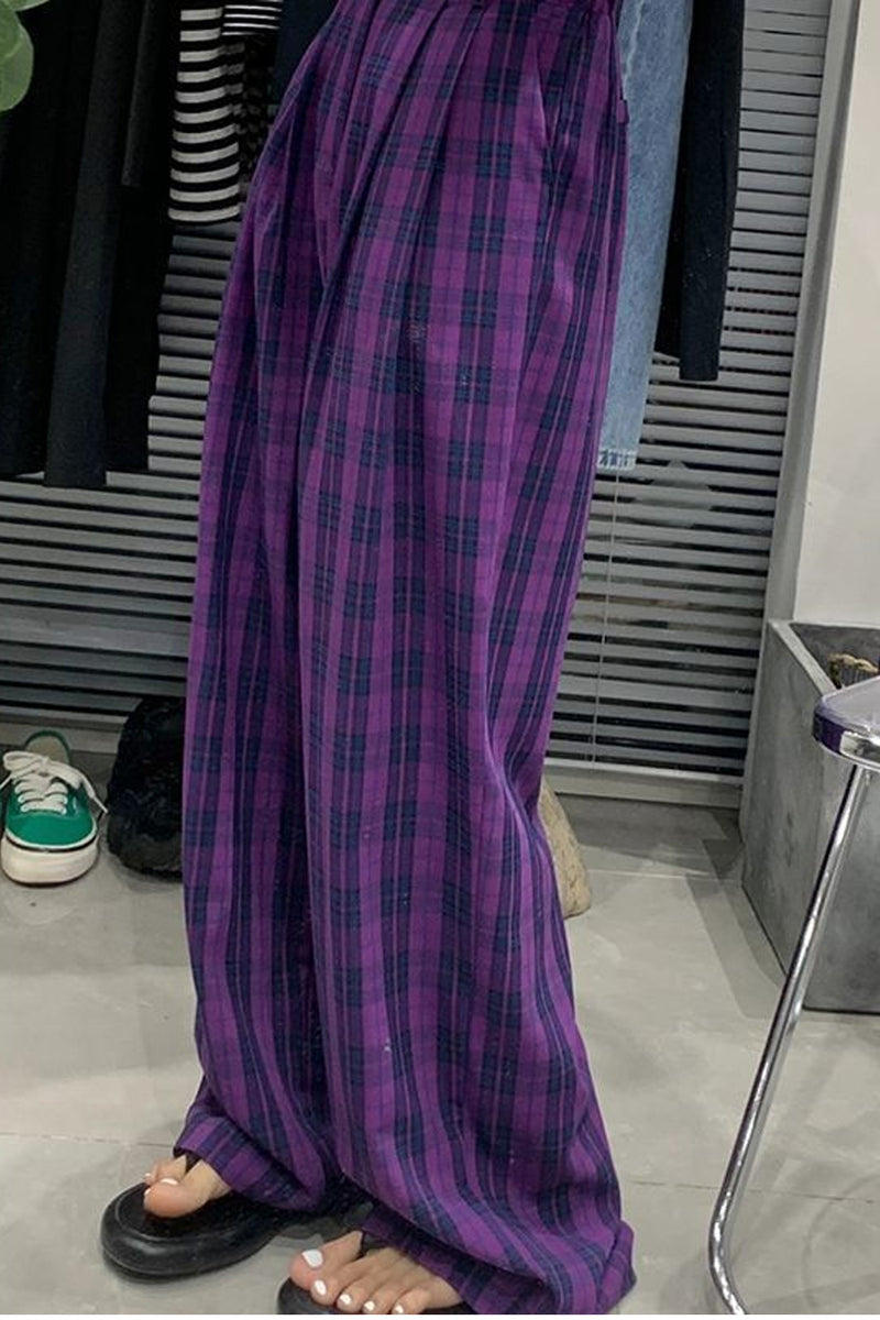 High Waist Classic Purple Plaid Pants – Tomscloth