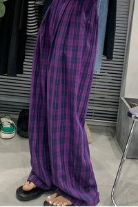 High Waist Classic Purple Plaid Pants