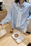 Long Sleeve Retro Lace Shawl Plaid Blouse Shirt