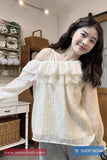 Loose Ruffled Style Flare Sleeve Lace Blouse Shirt