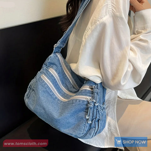 Casual Multi Pockets Denim Shoulder Bag