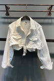 Long Sleeve Cropped White Denim Jackets