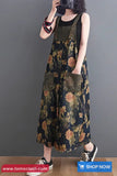 Loose Vintage Flowers Pattern Denim Jumpsuit