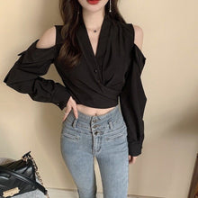 Long Sleeve Sexy Off Shoulder V-Neck Blouse Shirt