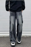 Vintage Plaid Patchwork Men Cargo Jeans Pants