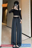 High Waist Loose Lined Office Long Pants